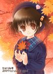  autumn hat leaf lowres original school_uniform solo yuuki_yuki 