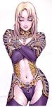  absurdres armor blonde_hair breasts cameltoe cleavage copyright_request curvy cyberpunk fantasy gloves green_eyes highres makeup medium_breasts open_clothes open_shirt shirt short_hair solo yamashita_shun'ya 