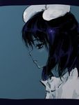  animal_ears black_hair blue blue_background bunny_ears expressionless fujikawa_daichi inaba_tewi letterboxed profile short_hair solo touhou 