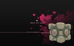  copyright_name english heart highres jamez_gillman no_humans portal portal_(series) simple_background text_focus valve_software wallpaper weighted_companion_cube 