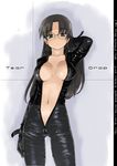  areolae biker_clothes bikesuit black_bodysuit bodysuit breasts center_opening crotch_zipper full-length_zipper glasses hoshina_tomoko large_breasts midriff open_clothes solo to_heart tsuina unzipped zipper 