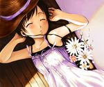  closed_eyes dress earbuds earphones flower hat ooshiro_youkou original sleeping solo 