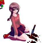  blood braid knife madotsuki pink_shirt purple_skirt shirt sitting skirt solo takanashi_akihito twin_braids wariza yume_nikki 