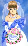  artist_request blue_eyes bride dress flower gundam gundam_wing jewelry necklace relena_peacecraft solo wedding_dress 