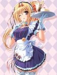  apron artist_request blonde_hair brown_eyes gloves kinoshita_rumi long_hair one_eye_closed pia_carrot_(series) pia_carrot_e_youkoso!!_g.o. ponytail solo thighhighs tongue waitress white_gloves 