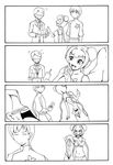  2boys 4koma artist_request bun_cover china_dress chinese_clothes comic dress elbow_gloves gloves greyscale gundam gundam_00 hong_long monochrome multiple_boys parody silent_comic wang_liu_mei 