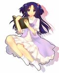  blue_hair book clannad fuyuichi hair_bobbles hair_ornament ichinose_kotomi kawano_(sata) long_hair purple_eyes solo two_side_up 