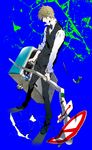  blonde_hair bow bowtie durarara!! fujimaru_(inumog) heiwajima_shizuo highres male_focus road_sign sign solo vest 