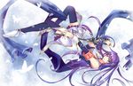  armband blue_dam bug butterfly dao detached_sleeves green_eyes hair_ribbon highres insect long_hair open_mouth os-tan personification purple_hair ribbon silversirius skirt solo sword thighhighs weapon zettai_ryouiki 