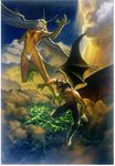  amon blood city cloud clouds demon demon_girl devilman fudou_akira head_wings headwings highres siren_(devilman) wings 