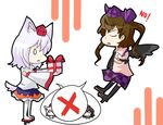  animal_ears bad_id bad_pixiv_id black_wings chibi geta gift hat himekaidou_hatate holding holding_gift inubashiri_momiji kuzugitsune_(inarikami) multiple_girls no o_o shameimaru_aya tail tengu-geta tokin_hat touhou wings wolf_ears wolf_tail 