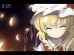  blonde_hair clock clockshow closed_eyes fake_screenshot fang flandre_scarlet hat highres kaizokusan letterboxed smile solo touhou 