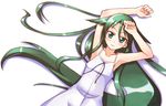  armpits arms_up dress green_eyes green_hair long_hair lowres lying on_back saya saya_no_uta smile solo very_long_hair white_dress yn1982 