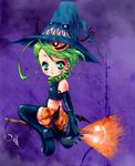  :o bare_shoulders black_gloves blush broom broom_riding elbow_gloves full_body gloves green_eyes green_hair halloween hat kanaria looking_at_viewer parted_lips pokomi purple_background rozen_maiden short_hair simple_background sitting solo straddling witch_hat 