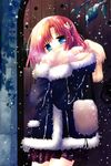  blue_eyes coat door highres mittens red_hair sakurazawa_izumi scarf skirt snow tagme 