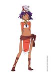  bad_id bad_pixiv_id bandeau cross-laced_footwear dark_skin fushigi_no_umi_no_nadia green_eyes jewelry loincloth midriff nadia neck_ring one_eye_closed pelvic_curtain purple_hair sandals short_hair solo strapless vest yupii 