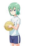  4hands green_hair gym_uniform iwasaki_minami lucky_star single_vertical_stripe solo volleyball 
