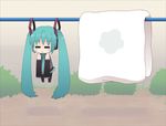  aqua_hair aqua_neckwear chibi detached_sleeves frown hanging hatsune_miku long_hair magamoto necktie solo tears thighhighs twintails very_long_hair vocaloid 