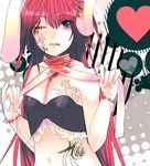  animal_ears bandages blood blue_eyes bunny_ears frills heart long_hair original red_hair solo stitches tattoo wemu_(ivycrown) 