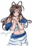  aa_megami-sama belldandy blue_eyes blush brown_hair facial_mark forehead_mark goddess long_hair solo 