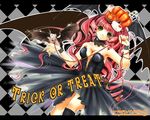  argyle argyle_background bat black_dress dress gothic green_eyes halloween hatoyama_rin head_wings leash long_hair original pet pink_hair trick_or_treat wallpaper wings 