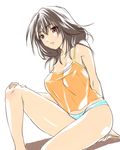 breasts camisole copyright_request grey_hair hairu large_breasts sketch solo 