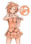  asakura_kazumi camera mahou_sensei_negima! mikami_komata monochrome numbered orange_(color) plaid plaid_skirt sketch skirt solo 