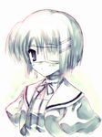  ef eyepatch green monochrome school_uniform shindou_chihiro shouna_mitsuishi sketch solo 