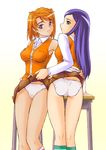  akusyu_0.5_second green_eyes kuga_natsuki long_hair multiple_girls my-hime orange_shirt panties pubic_hair purple_eyes school_uniform see-through shirt skirt skirt_lift tokiha_mai underwear yuri 