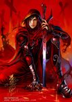  armor black_hair cape dragon fantasy heise hood male_focus original red_eyes solo sword tan weapon 