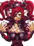  blood blood_on_face breasts chain cleavage collar elf eyepatch hat huge_breasts long_hair original pirate_hat pointy_ears red_hair skull solo tongue torigoe_takumi yellow_eyes 