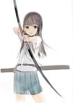  :d bow_(weapon) eyebrows eyebrows_visible_through_hair holding holding_weapon long_hair looking_at_viewer okama open_mouth original pleated_skirt school_uniform see-through_silhouette short_sleeves skirt smile solo weapon 