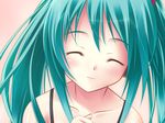  alternate_costume amino_kohaku aqua_hair closed_eyes hatsune_miku light_smile long_hair solo strap twintails vocaloid 