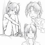  amasawa_yuuko barefoot dennou_coil feet greyscale monochrome mosha short_hair sketch tears twintails 