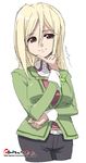  blonde_hair brown_eyes cardigan higurashi_no_naku_koro_ni long_hair oekaki onija_tarou solo takano_miyo 