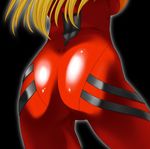  ass ass_focus black_background blonde_hair bodysuit breasts close-up cosplay dimples_of_venus from_behind kamia_(not_found) large_breasts legs_apart long_hair matsuoka_kiyone neon_genesis_evangelion original outline pilot_suit plugsuit red_bodysuit shiny shiny_clothes simple_background skin_tight solo souryuu_asuka_langley souryuu_asuka_langley_(cosplay) standing 