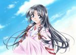  air ayakaze_ryuushou black_hair cloud day japanese_clothes kannabi_no_mikoto long_hair sky solo 