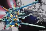  beam_rifle cannon energy_gun explosion gun gundam katoki_hajime mecha no_humans official_art robot shield space v2_assault-buster_gundam v2_gundam victory_gundam weapon 