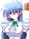  blue_eyes blue_hair copyright_request elf maid pointy_ears sad solo_focus uneven_eyes utanone_shion 
