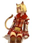  animal_ears blonde_hair branch_(blackrabbits) cat_ears cat_tail detached_sleeves final_fantasy final_fantasy_xi green_eyes mithra mittens short_hair sitting solo tabard tail thighhighs underwear white_background white_mage 