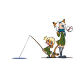  androgynous animal_ears artist_request cat_ears chibi final_fantasy final_fantasy_xi fish mithra mouth_hold tail tarutaru 