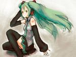  green_eyes green_hair hatsune_miku long_hair necktie pomo_rosso solo thighhighs twintails vocaloid 