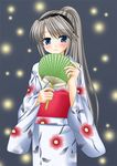  clannad fan fireflies hairband japanese_clothes kimono minamori_noeru paper_fan ponytail sakagami_tomoyo solo uchiwa yukata 