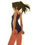  amasawa_yuuko brown_hair dennou_coil glasses nagare_hyougo one-piece_swimsuit short_hair solo swimsuit twintails 