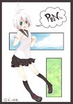  ahoge green_eyes itou_nanami original penko school_uniform solo white_hair 