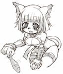  animal animal_ears artist_request breasts cat_ears final_fantasy final_fantasy_xi fish greyscale medium_breasts mithra monochrome sketch solo tail 