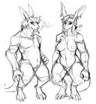  areola armadillo breasts chest_tuft cigarette digitigrade ear_piercing female guoh male mammal multi_breast muscular muscular_female muscular_male navel nipples nude piercing ponytail short_stack thick_thighs tuft wide_hips xenarthran 