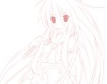  alastor_(shakugan_no_shana) bangs blunt_bangs dress holding holding_weapon jewelry long_hair long_sleeves looking_at_viewer monochrome pendant pink polearm shakugan_no_shana shana shin'ya_natsuki simple_background spear upper_body very_long_hair weapon white_background 