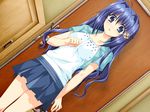  a_profile alpha_(yukai_na_nakamatachi) blue_eyes blue_hair door game_cg hair_ornament hairclip long_hair non-web_source skirt solo surprised 