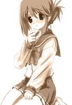  arumi blush folded_ponytail komaki_manaka monochrome school_uniform sepia serafuku solo to_heart_2 